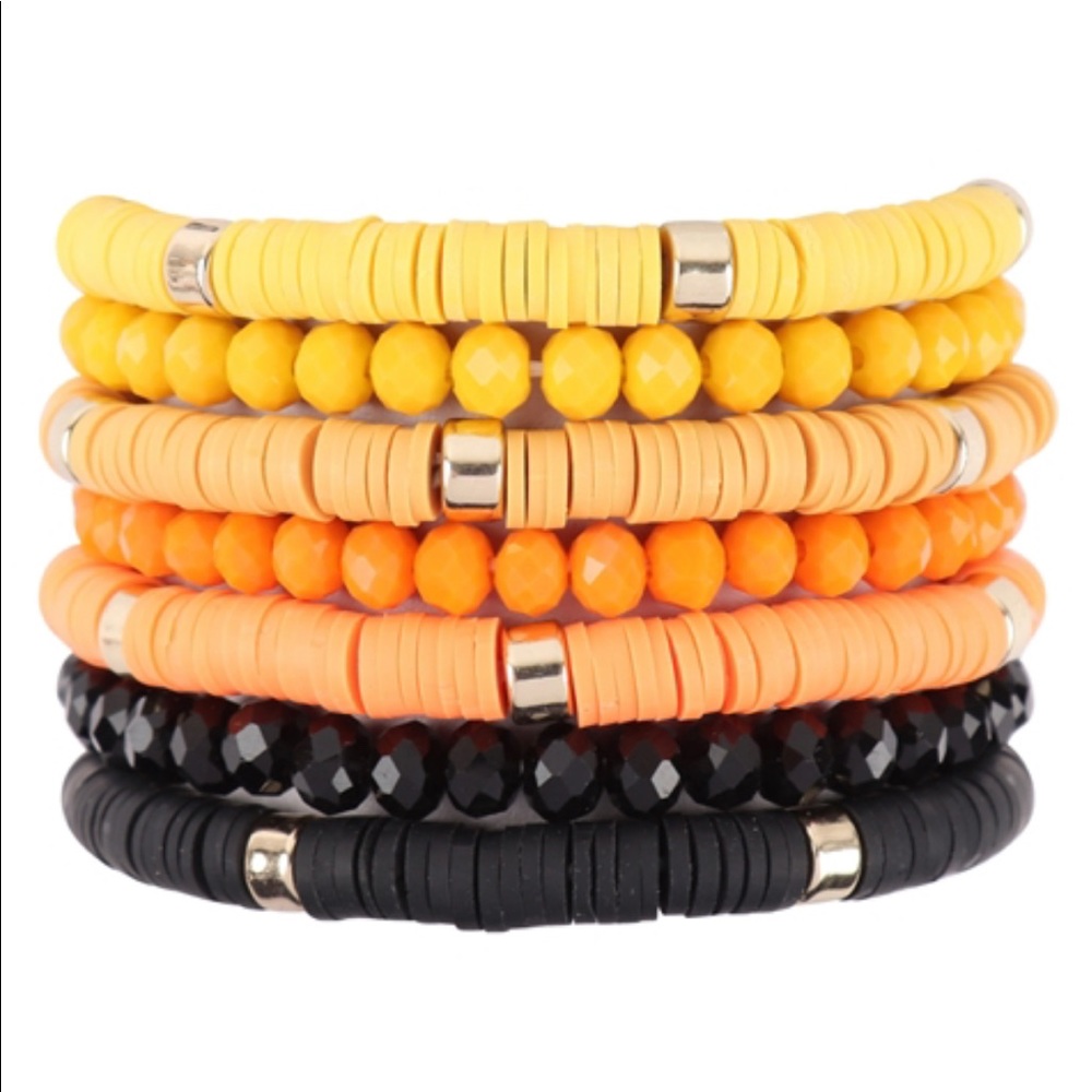 Black, Orange, Yellow Beaded Bracelet
